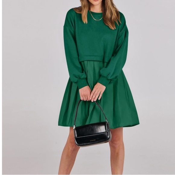 ANRABESS Sweatshirts Oversized Long Sleeve Loose Pleated Pullover Mini Dress - Picture 3 of 6